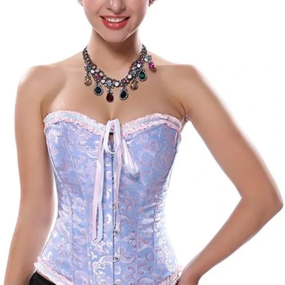 Floral Brocade Bridal Ribbon Bustier Corset - Picture 3 of 6